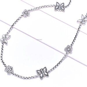 John Hardy JAI Butterfly + Floral Station Sterling Silver Necklace - 24" NIB